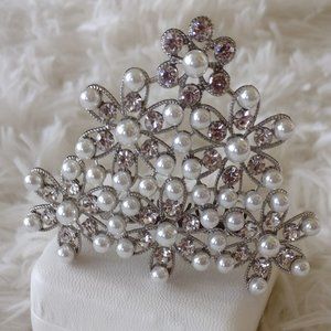 Bun Tiara With Faux Pearls & Diamonds